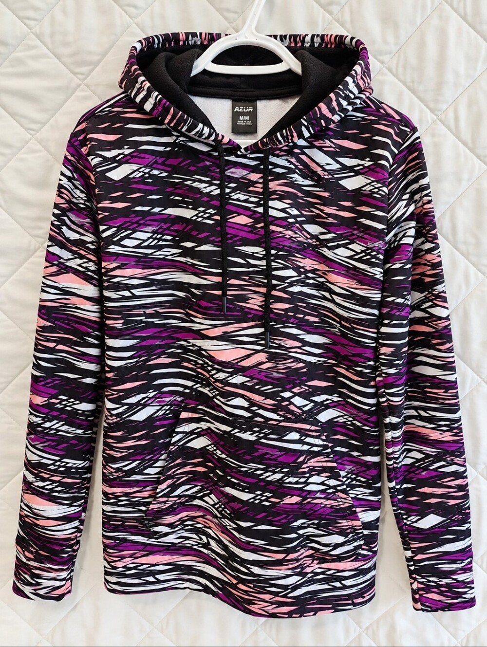 Azur Abstract Print Fleece Pullover Hoodie Pink Purple Black M
